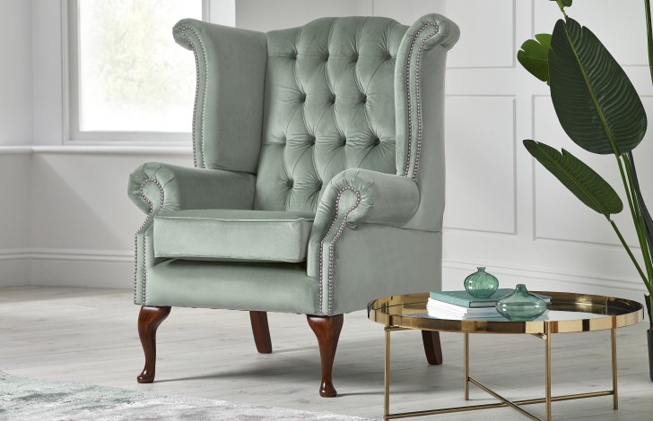 Fabric Scroll Wing Chair