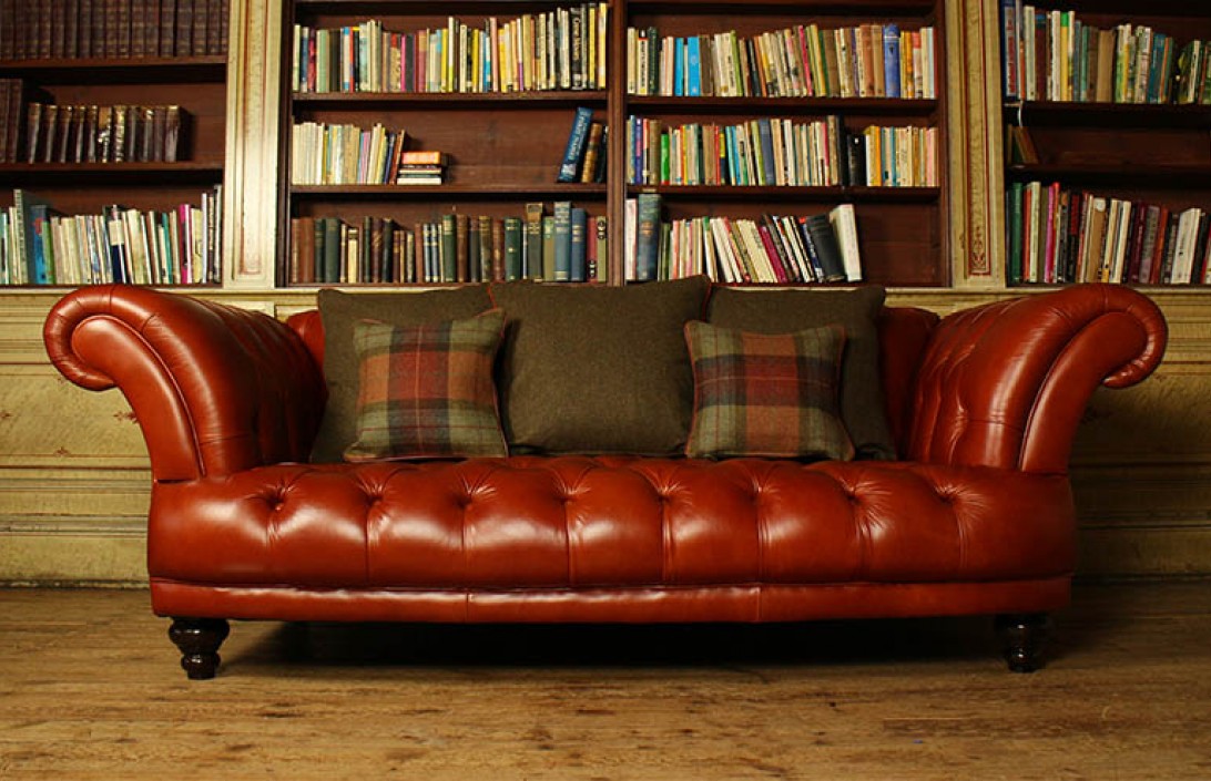 old style brown leather sofa