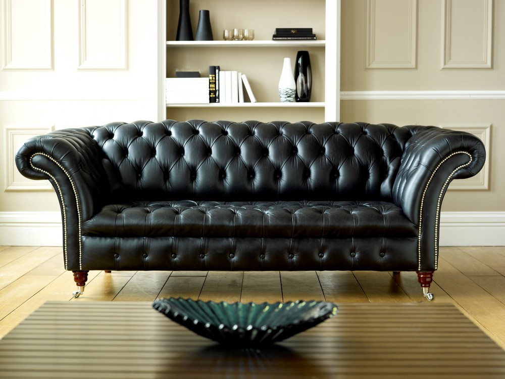 black genuine leather chesterfield sofa