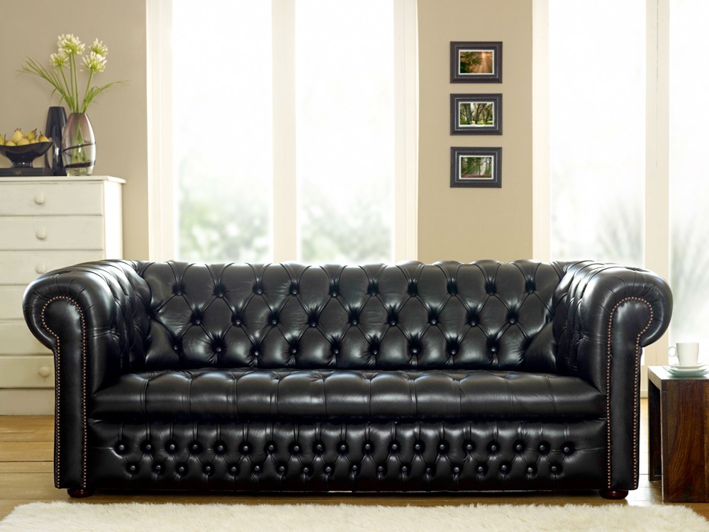 chesterfield modern tufted button black bonded leather sofa